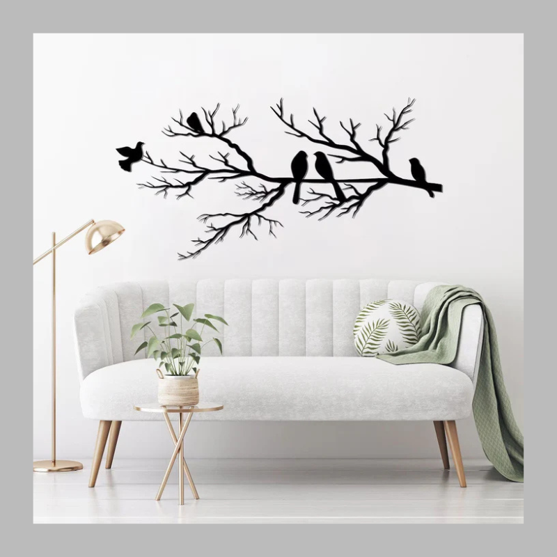 Décoration murale élégante en métal représentant une branche d'oiseau – Décoration d'intérieur moderne inspirée de la nature