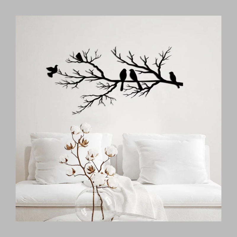 Décoration murale élégante en métal représentant une branche d'oiseau – Décoration d'intérieur moderne inspirée de la nature