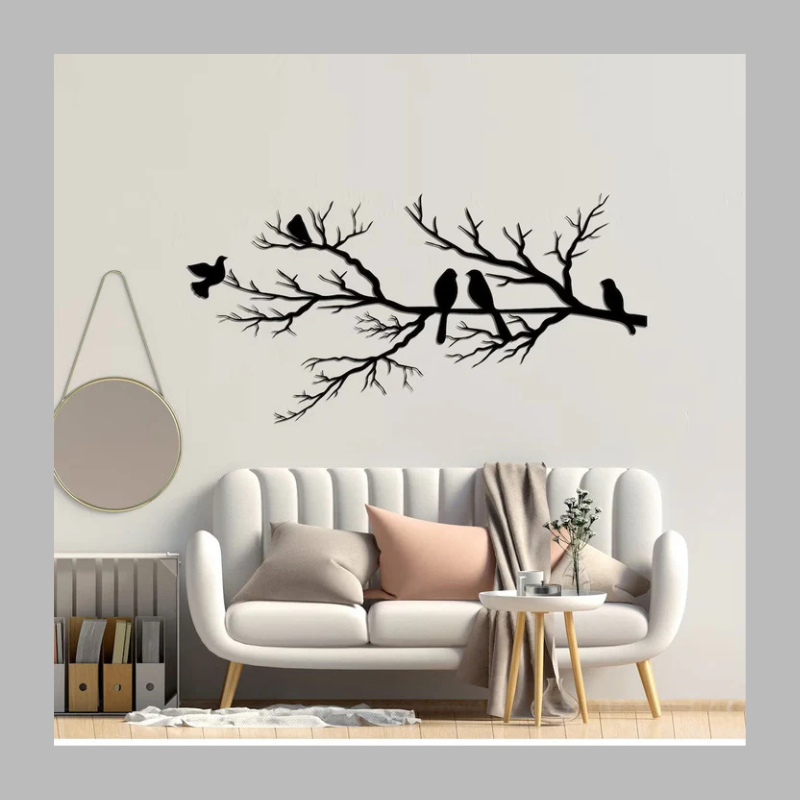 Décoration murale élégante en métal représentant une branche d'oiseau – Décoration d'intérieur moderne inspirée de la nature
