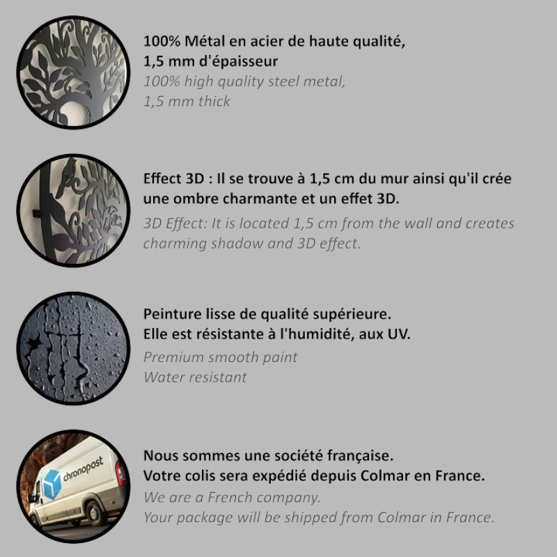Décoration murale élégante en métal représentant une branche d'oiseau – Décoration d'intérieur moderne inspirée de la nature