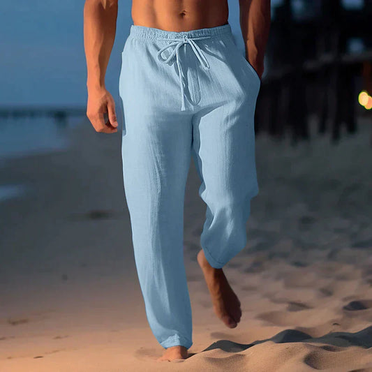 Islao - Pantalon en lin à taille ajustable pour homme